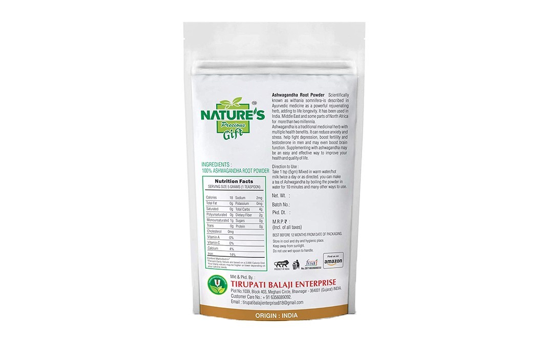 Nature's Gift Ashwagandha Root Powder    Pack  100 grams